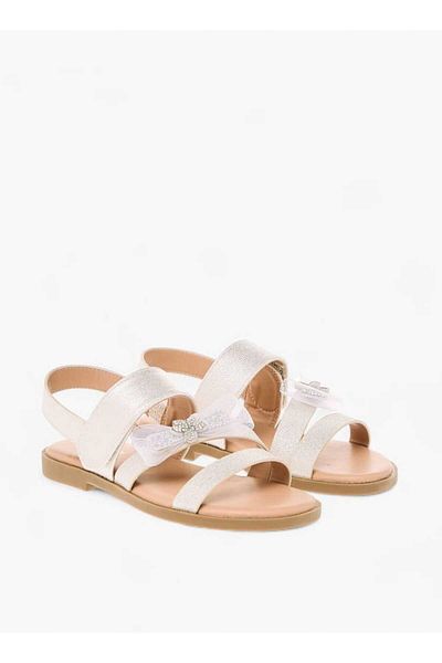 Little Missy Bow Embellished Flat Sandals with Hook and Loop Closure