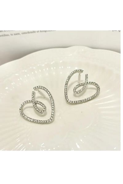 mos&more Silver Crystal Stone Heart Women's Evening Dress Earrings, Waterway