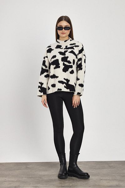 Rays 24371 - Pulover cu guler vertical, negru, leopard