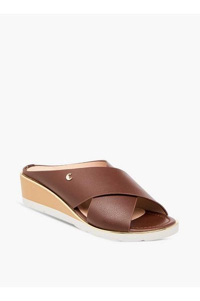 Le Confort Solid Cross Strap Sandals with Wedge Heels