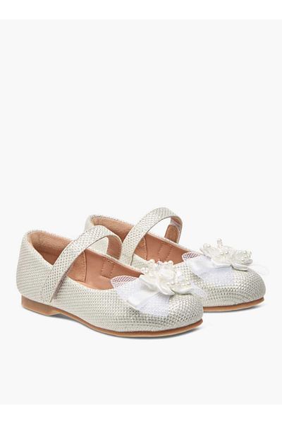 Juniors Juniors Floral Embellished Ballerina Shoes with Hook and Loop Closure