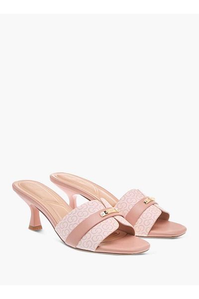 Celeste Women's Monogram Print Slip-On Sandals with Kitten Heels