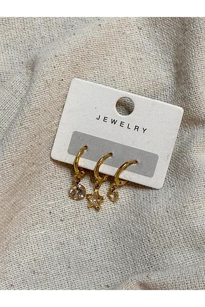 Deha Design 3 Pieces Gold Color Steel Earrings