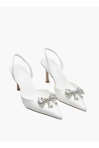 Celeste Women's Bow Embellished Slingback Shoes with Stiletto Heels