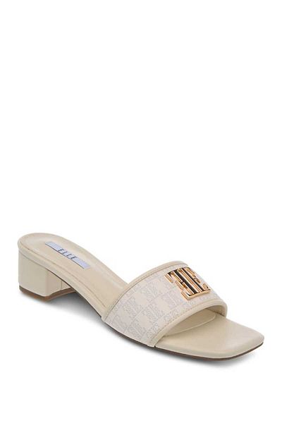 ELLE Women's Monogram Detail Slip-On Sandals with Block Heels