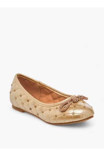 Little Missy Quilted Slip-On Ballerina Shoes with Embellished Bow Accent