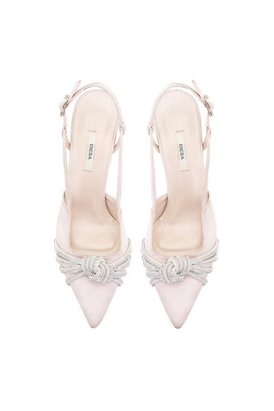 Desa Women's Beige Stone Satin Evening Dress Shoes