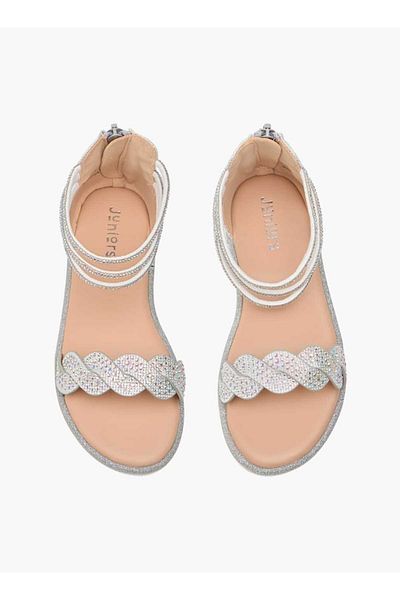Juniors Embellished Ankle Strap Sandals with Zip Closure