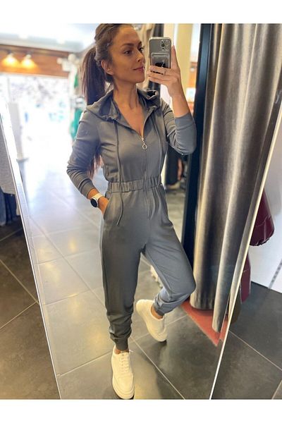 caddstore Anthracite Hooded Zippered Jumpsuit