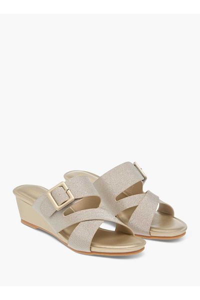Flora Bella by Shoexpress Flora Bella Textured Slip-On Sandals with Wedge Heels