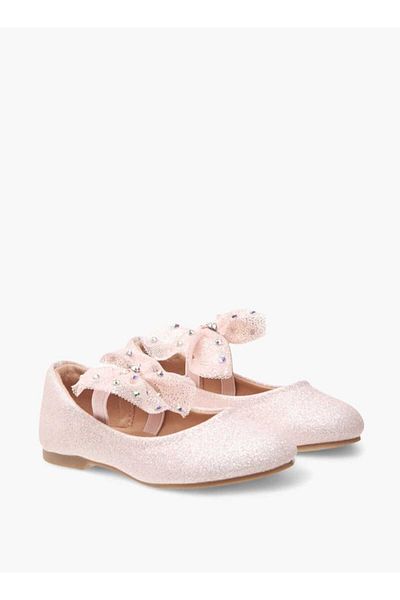 Juniors Embellished Bow Applique Ballerina Shoes with Elasticated Strap