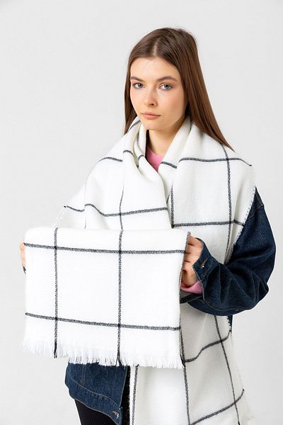 Luminos Butik Women's Ecru Square Patterned Scarf - Shawl 70x180 Cm Sal1210