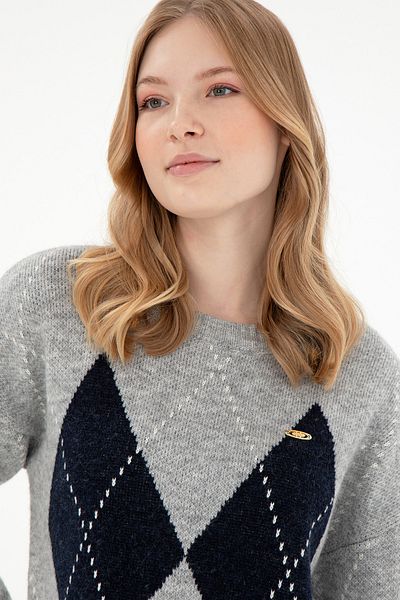 U.S. Polo Assn. Pulover de damă, gri Melange, cu gât crew 50297113 -VR086