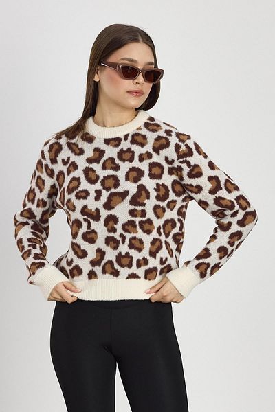 Rays 24342 Pulover de tricotaj cu detalii leopard bej