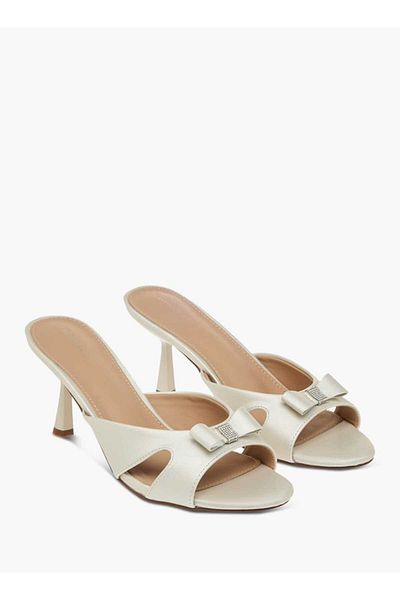 Flora Bella by Shoexpress Flora Bella Bow Accent Slip-On Sandals with Stiletto Heels
