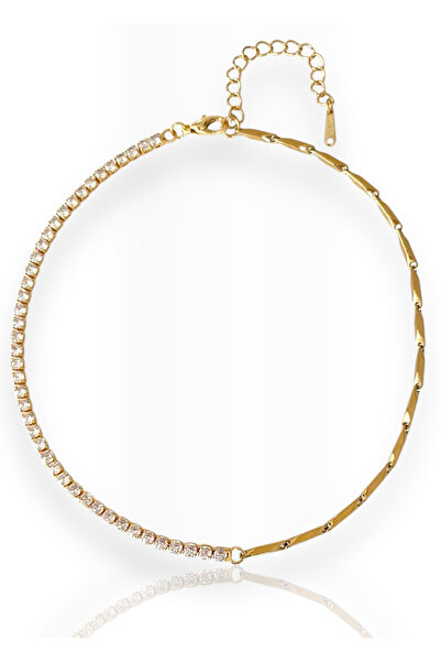 Bonnjerra Jewellery Çelik Zincir Zirkon Taşlı Su Yolu Choker Kolye