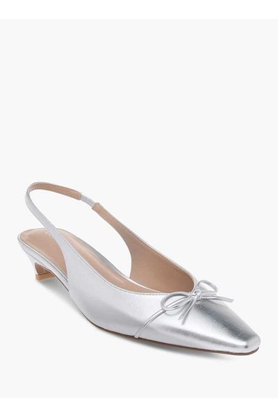 Celeste Women's Solid Slingback Shoes with Bow Accent and Kitten Heels