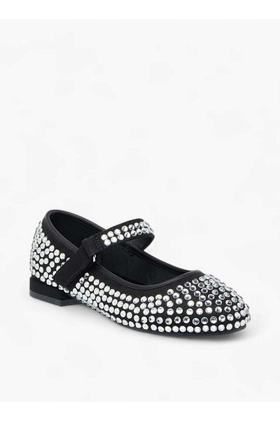 Celeste Girls' Stud Embellished Ballerina Shoes with Hook and Loop Closure