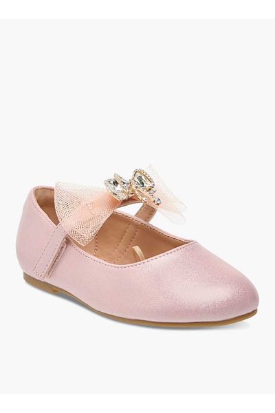 Juniors Bow Accent Ballerina Shoes with Hook and Loop Closure