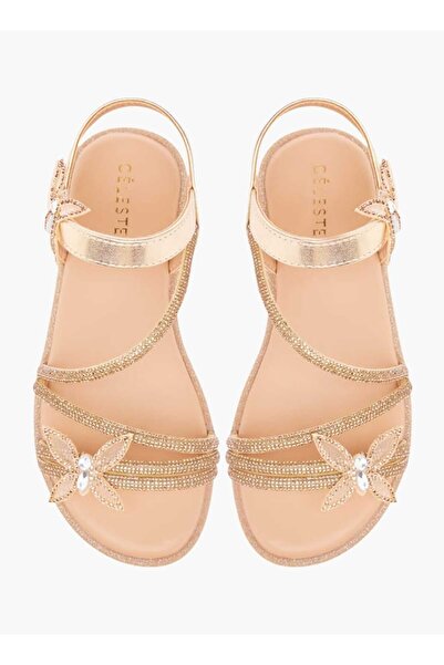 Celeste Girls' Butterfly Embellished Sandals with Hook and Loop Closure