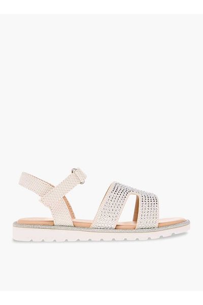 Juniors Embellished Cross Strap Sandals with Hook and Loop Closure