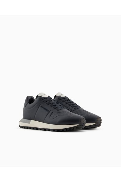Emporio Armani Navy Blue Leather Sneaker - Men'S, Comfortable Sole, Anti-Slip X4X684 Xr323-00285