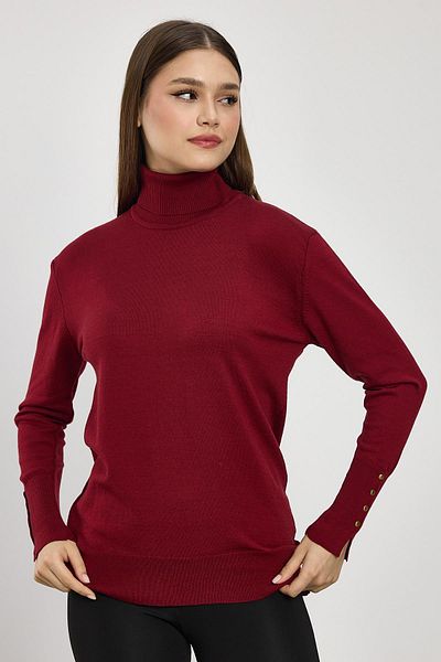 Rays 24369 Pulover cu guler roșu Claret - Detaliu mâneci