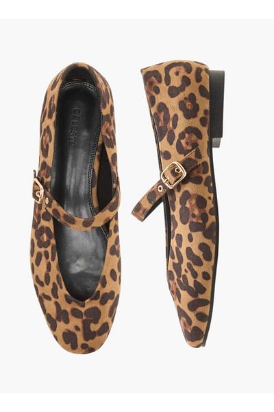 Celeste Women's Animal Print Ballerina Shoes with Buckle Closure