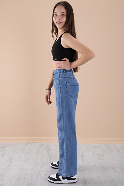 Cansın Mini Μπλε τζιν παντελόνι με φαρδύ σχέδιο για κορίτσια με ελαστική μέση 20274