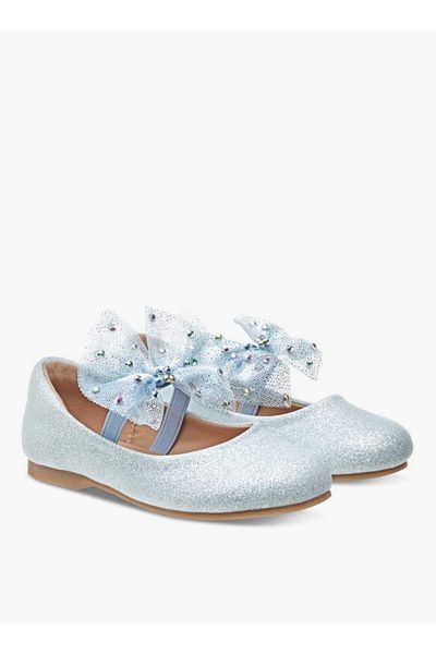Juniors Embellished Bow Applique Ballerina Shoes with Elasticated Strap