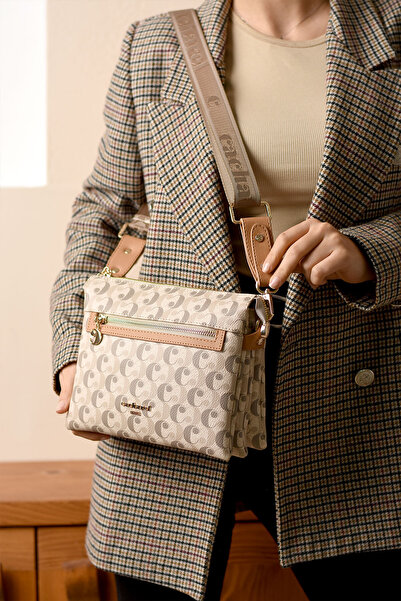 Just Polo Kadın Cachar el Paris Krem-Taba El ve Omuz Çantası-BD8007