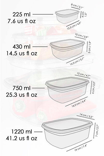 Meleni Home 24-Piece Anthracite Color Leak Proof Storage Set - Organizer Organizer Food Container 6X(225-430-750-1220)Ml