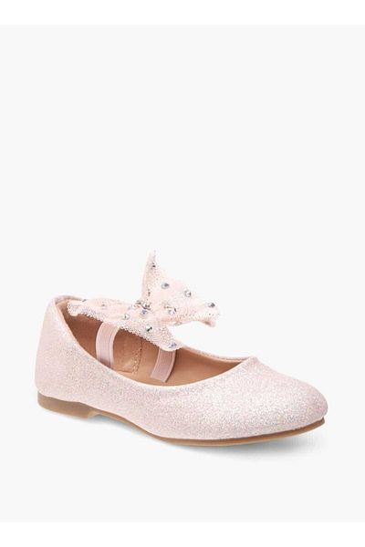 Juniors Embellished Bow Applique Ballerina Shoes with Elasticated Strap