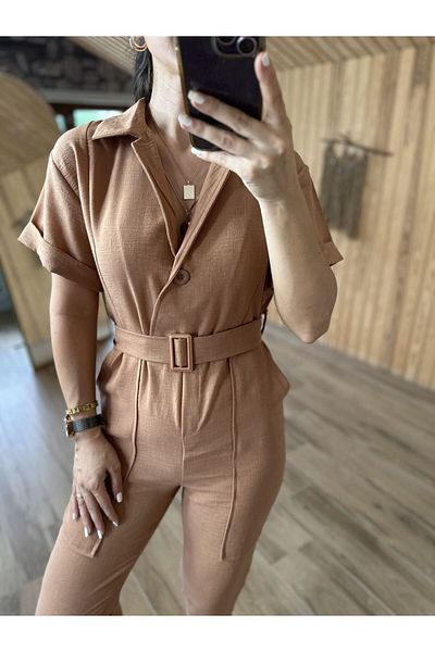 caddstore N Work Salmon Linen Jumpsuit