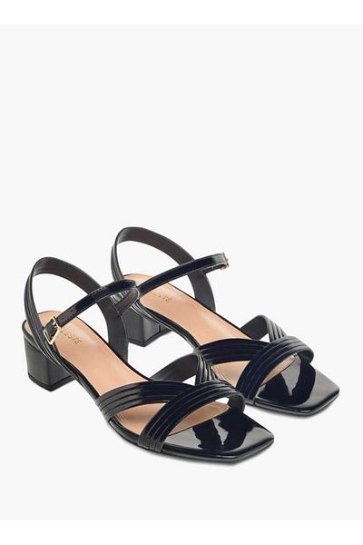 Celeste Women's Textured Strap Sandals with Block Heels and Buckle Closure