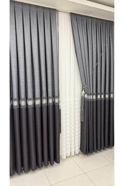 Fon Dünyası Clipboard Background Curtain Gray Anthracite Stripe (Single Wing)