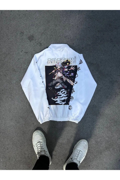 Lushen Anime Çizgi Unisex Paraşüt Kumaş Oversize Baskılı Rüzgarlık Yağmurluk ...