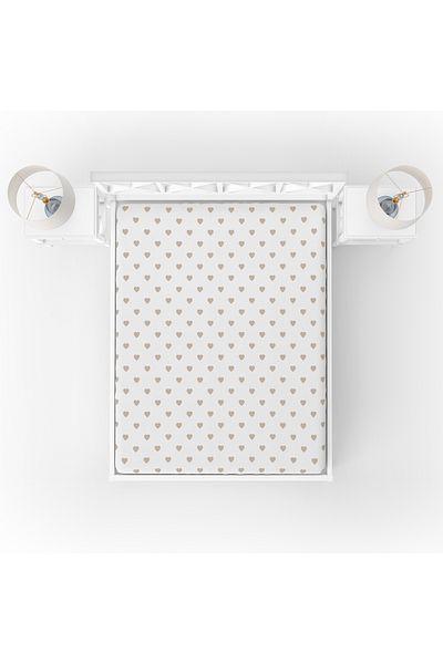 yok yok evim eve dair her şey Beige Heart Bed Sheet