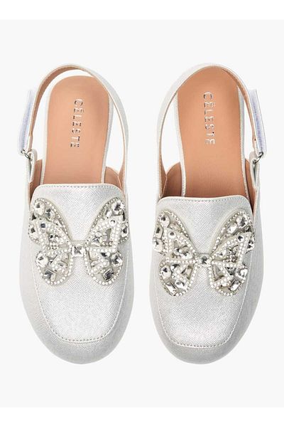 Celeste Girls' Embellished Slingback Ballerina Shoes with Hook and Loop Closure