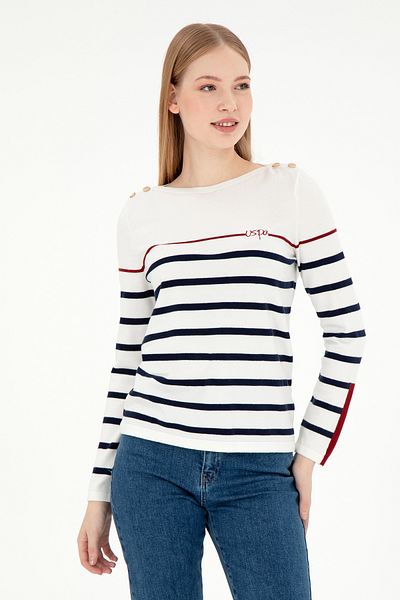 U.S. Polo Assn. Pulover de damă crem cu gât crew 50291573 -VR071