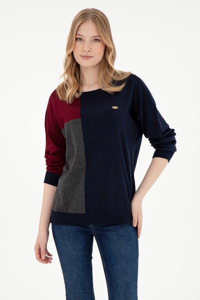 U.S. Polo Assn. سترة نسائية ذات رقبة دائرية باللون الأزرق الداكن 50297112 -VR033