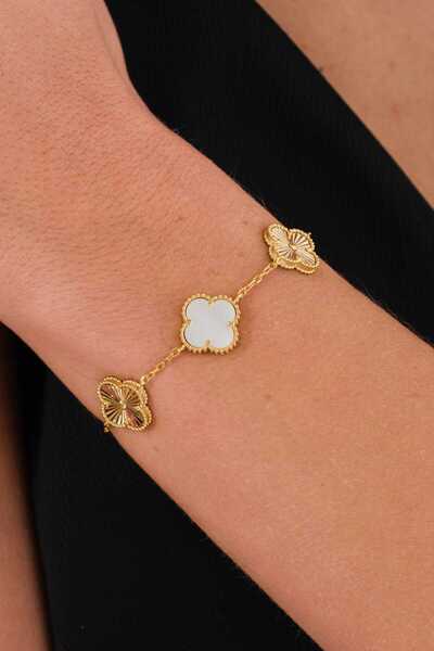 AcestesDesign Yonca Şans Model 5 Motifli Beyaz Sedef Taşlı ve Lazer Kalemli T...