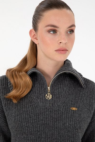 U.S. Polo Assn. Women's Anthracite Melange V-Neck Sweater 50297086 -Vr081