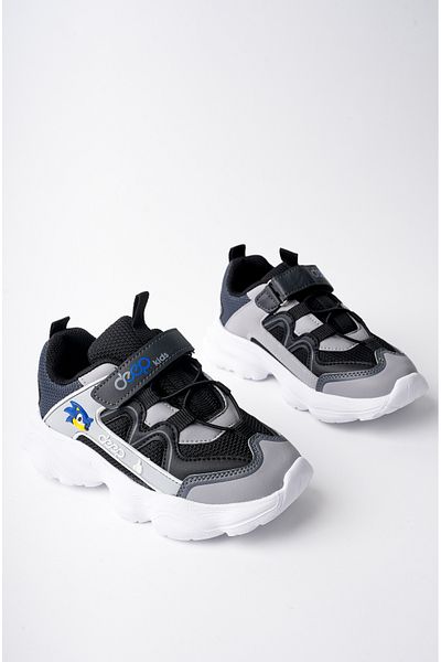 McDark Rubber Laced Black and White Orthopedic Non-Yellowing Sole and Velcro Unisex Children's Shoes