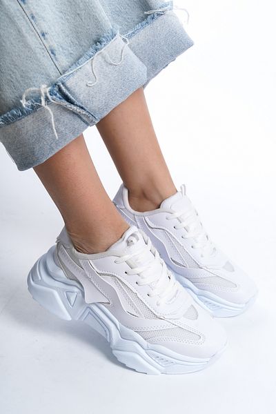 ayakkabıhavuzu Tenis de damă, alb, cu șireturi, în stil casual, cu talpă