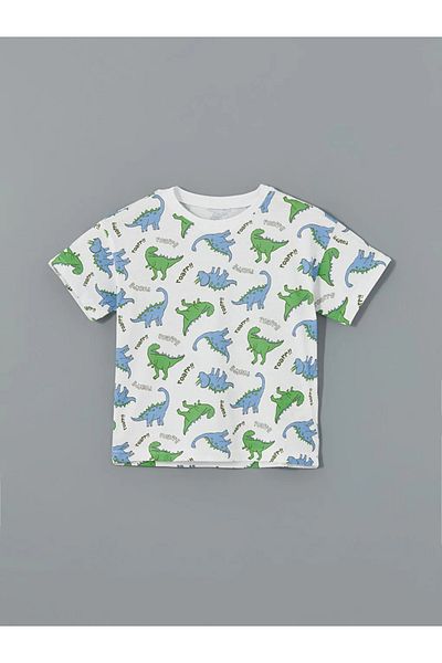 LC Waikiki Lcw Kids White Crew Neck Printed Boys T-Shirts and Shorts 2-Piece