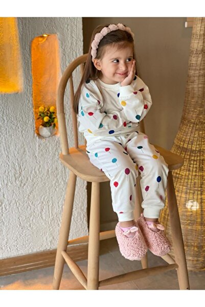 BUUFUU Színes léggömbnyomott, hosszú ujjú gyermek alsó és felső dupla készlet