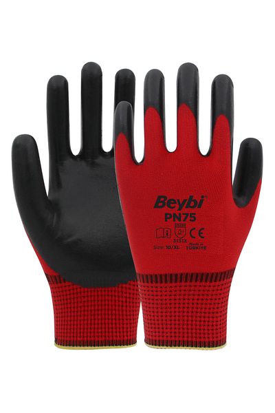 Beybi | 12 Paar Arbeitshandschuhe - Polyester, Nitril 1/2-beschichtung