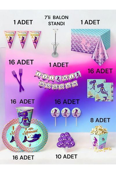 VibeHome Mermaid Themed 2XL Pack for 16 - Birthday Party and Fun Events