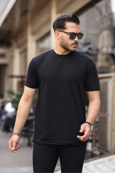 Artı1 Ανδρικό μπλουζάκι μαύρο 100% βαμβακερό με λεπτή εφαρμογή με λαιμόκοψη Basic